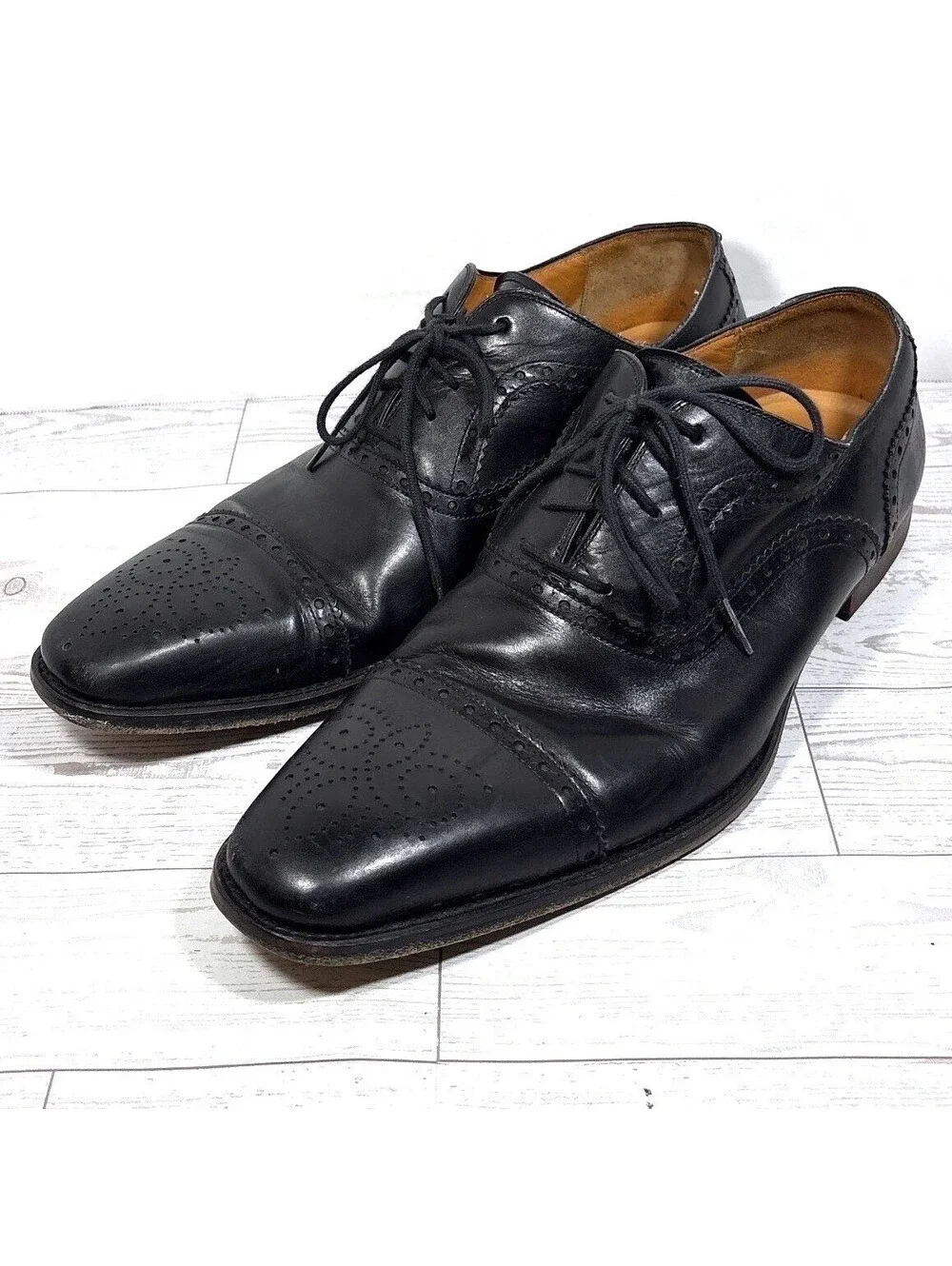 Magnanni #13975 Cap Toe Oxford Brogue Dress Shoes Black Men's Size 9.5 M US